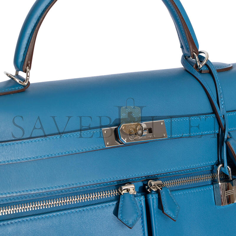 HERMES KELLY LAKIS 35 BLUE HYDRA SWIFT PALLADIUM HARDWARE (35*24*12cm)